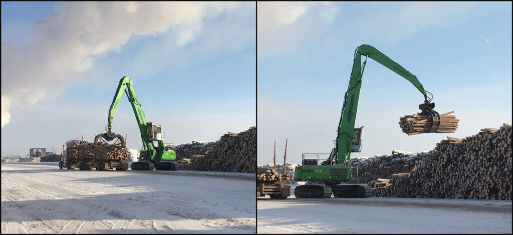 The high rise cab gives the operator the perfect view of the trailer and the stack being made.