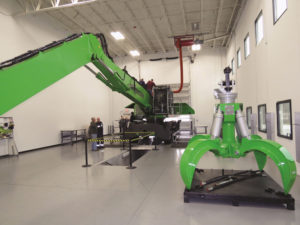 In SENNEBOGEN’s three-tiered training bay, visiting technicians can get a hands-on introduction to all areas of the towering material handlers from every angle.