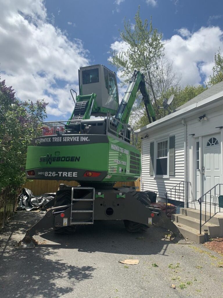 People came to watch Kyle working. With its reach and elevating cab, Kyle can “see” over the house.