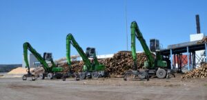 Port Hawkesbury Paper recently added a third SENNEBOGEN log handler to its fleet after the first two accumulated a total of 100,000 service hours.  